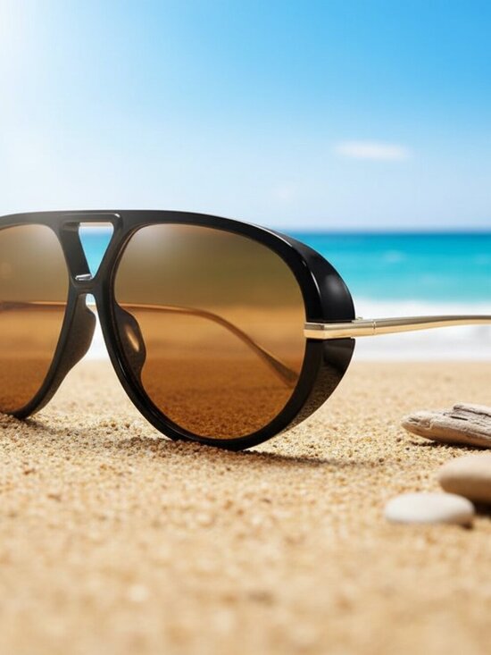 New Sunglasses for Women Retro Gold Black Aviator Metal Oversized Vacation Beach main image 4